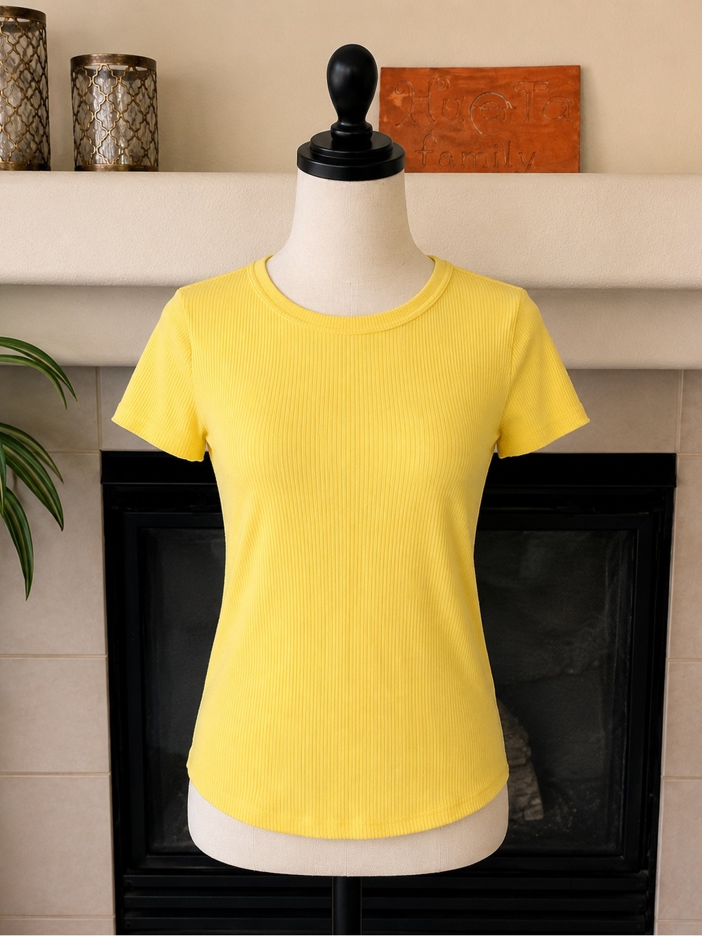 Worthington Yellow Ribbed Knit Short SleeveTop Women’s XXL Bright Summer Stretch